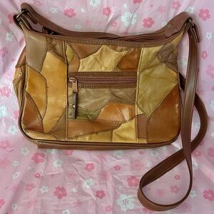 Vintage 90s Patchwork Leather Purse Unique Brown Tan Neutral Colors 1990s Boho
